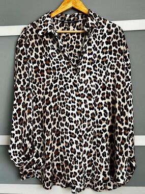 Zara Leopard Print Button-Down Shirt - Brown/Black/Cream